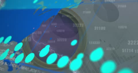 Abstract Digital Data Streams on Global Map Background