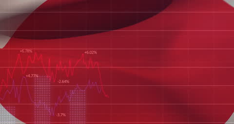Japanese Flag with Overlaid Stock Market Data Animation