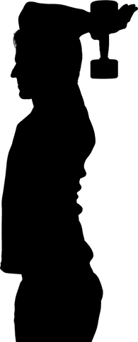 Silhouette of male performing transparent dumbbell workout