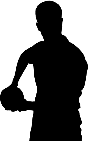 Transparent rugby player holding ball in focused pose