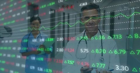 Doctor Analyzing Digital stock chart in Modern Hospital