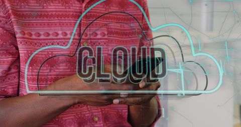 Man accessing cloud storage on smartphone technology concept