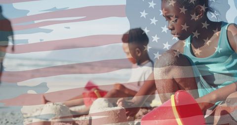 Patriotic Blend: Children Playing at American Beach
