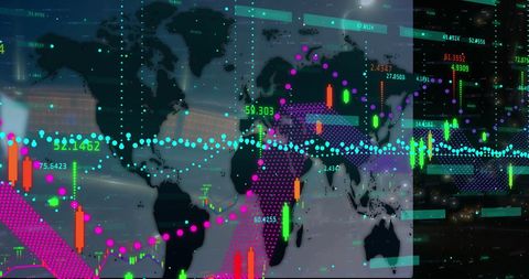 Digital Financial Visualization Overlaid on World Map at Night - Download Free Stock Images Pikwizard.com