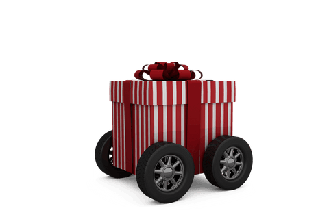 transparent gift box uplifts with toy car wheels red ribbon - Download Free Stock Videos Pikwizard.com
