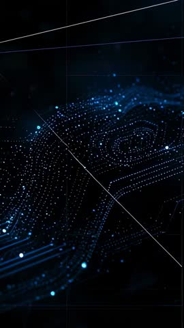 Vertical Futuristic Data Wave Visualizer — Blue 3D Grid Particles Flowing Motion for Tech Video