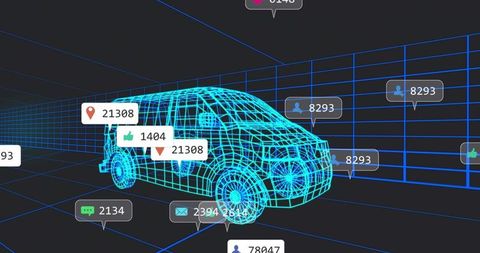 Futuristic Wireframe SUV with Social Media Interface