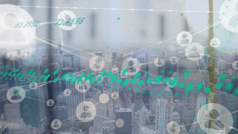 Digital Network and Data Overlays on Urban Cityscape