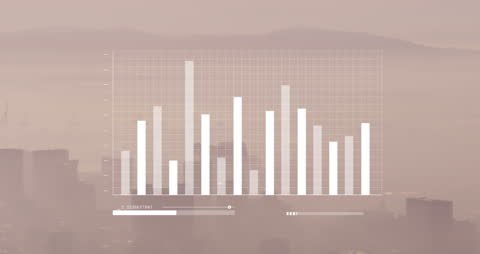 Animated Financial Data Moving Over Cityscape