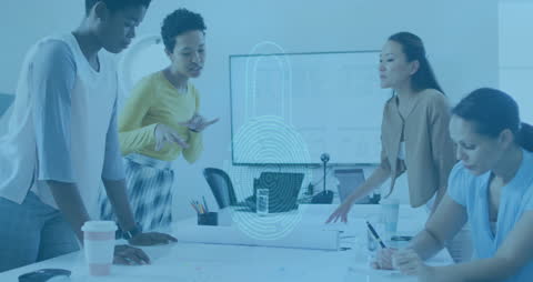 Diverse Team Collaborating on Cybersecurity Strategy