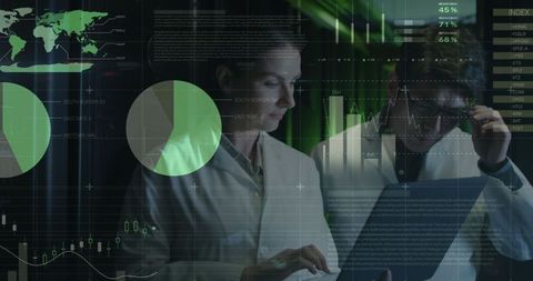 It engineers analyzing data in high-tech lab environment