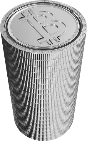 Stack of silver bitcoins with transparent background