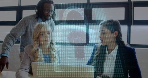 Diverse team securing data with digital technology integration