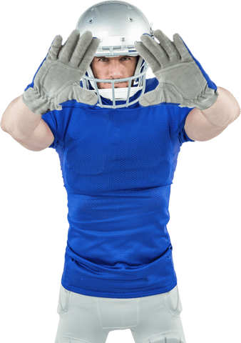 Confident Football Player Showing Defensive Stance with Transparent Background