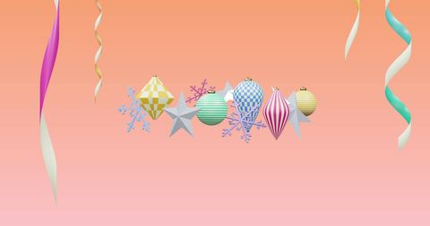 Festive Christmas Ornaments on Pink Gradient Background