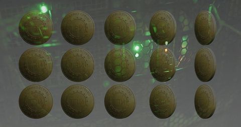 Golden Coins Representing NFT Overlaid with Server Analysis