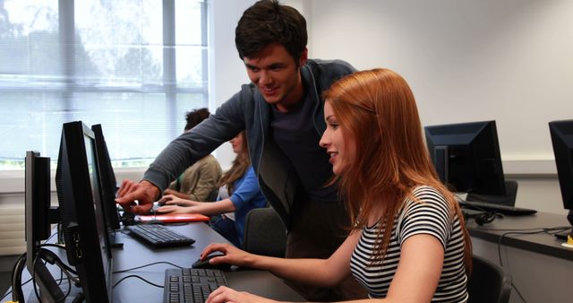 Students Collaborating at Computer in Classroom Setting - Download Free Stock Images Pikwizard.com