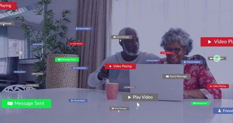 Senior Couple Engaging in Modern Technology at Home Comfort