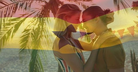 Romantic Sunset Embrace on Tropical Beach