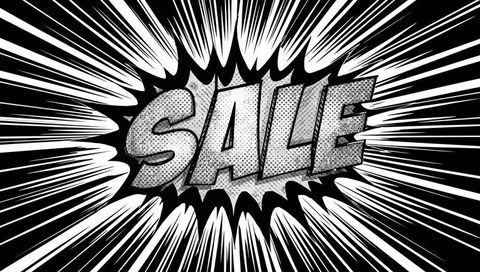 Explosive Comic-Style SALE Burst with Halftone Typography Monochrome Pop Art Retro Poster
