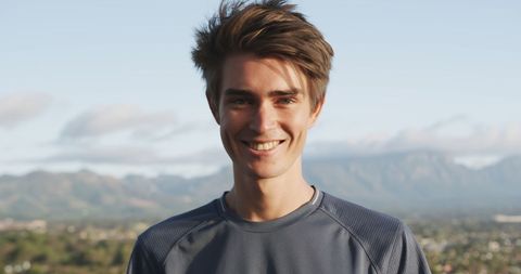 Smiling Outdoorsman Enjoys Mountain Morning - Download Free Stock Images Pikwizard.com