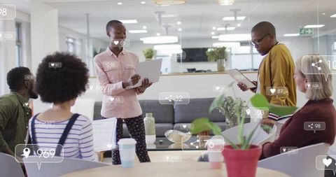 Team Collaboration with Digital Analysis in an Office Lounge