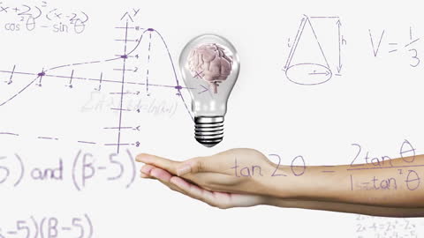 Innovative Thinking with Brain in Light Bulb and Mathematical Equations