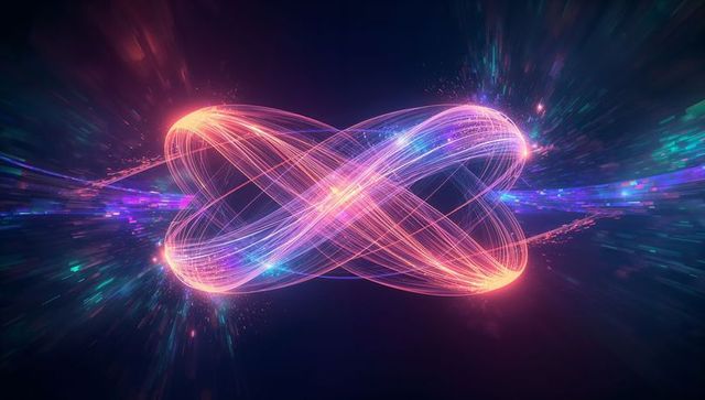 Neon Infinity Loop of Pulsing Data Filaments Twisting Through Vibrant Digital Void Glow