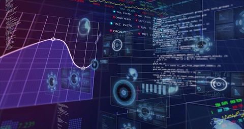 Futuristic data analysis with interactive holographic screens