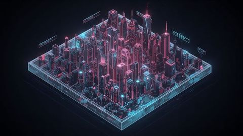 Futuristic Holographic Cyberpunk Cityscape Model Glowing