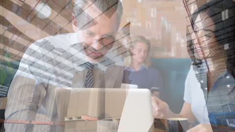 Business Collaboration in Restaurant with Overlapping Library Backdrop