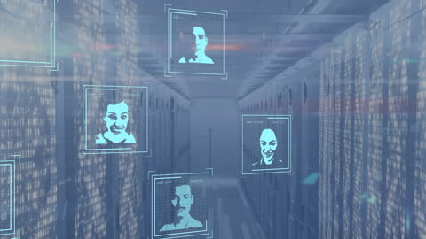 Digital Interface with AI Analyzing Employee Profiles in Data Center