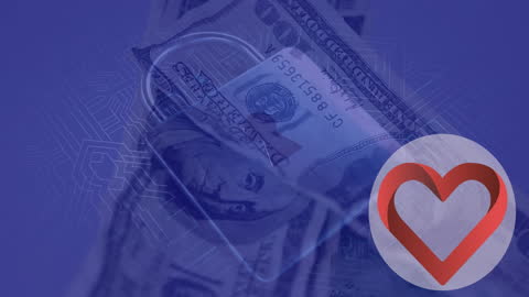 Securing Finances: Digital Padlock with Heart Symbol Over US Dollars