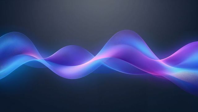 Flowing Translucent Neon Ribbon Wave in Cyan and Violet for Futuristic Digital Backgrounds