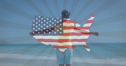 Patriotic Symbolism: Man Embracing Freedom by Ocean