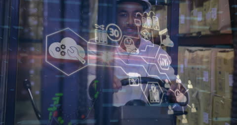 Digital Interface in Modern Warehouse with Worker