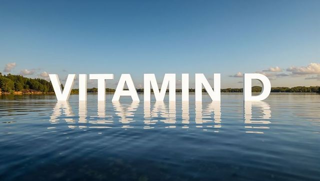 Floating 3d letters spelling vitamin d reflecting on calm lake wellness sunlight concept