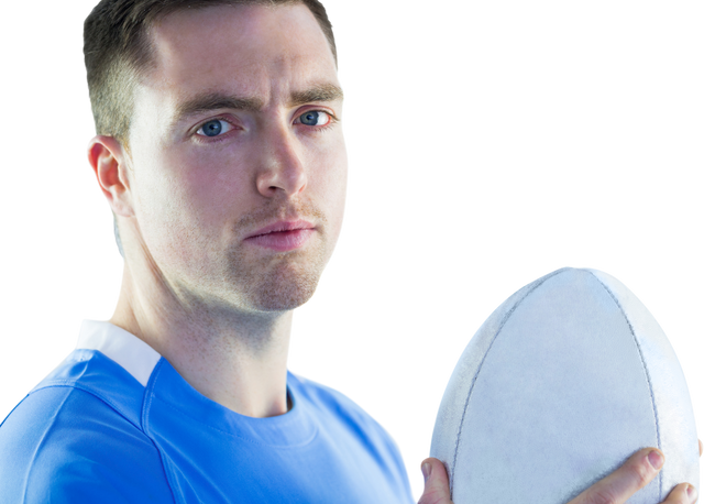 Close-Up Portrait Transparent Background Rugby Player Holding Rugby Ball - Download Free Stock Videos Pikwizard.com