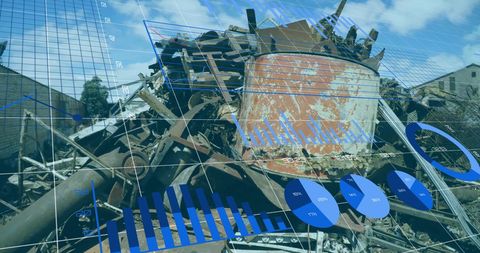 Mixed Industrial Landscape with Financial Data Visualization