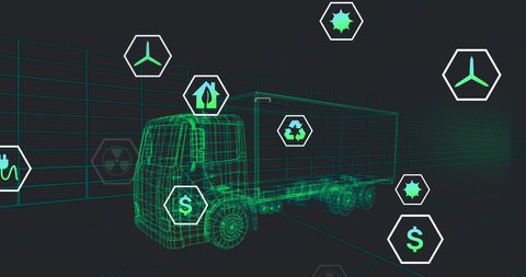 Digital Green Logistics: Sustainability Icons on Virtual Lorry