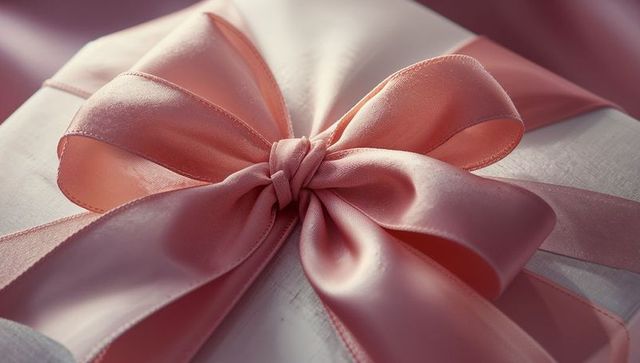 Elegant gift box wrapped with pink satin ribbon