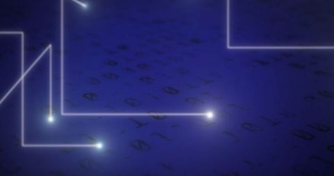 Abstract digital interface with white lines on dark blue background