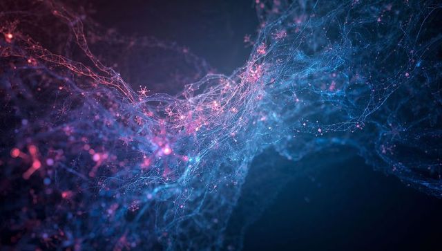 Weaving luminous neural network filaments with glowing nodes and digital data flow