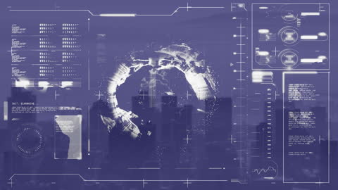 Futuristic Digital Interface with Globe and Infographics