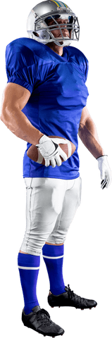 Transparent athlete with football ready for the game highlight blue