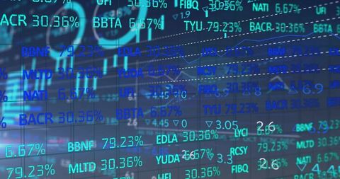 Streaming teal market ticker overlay displaying real-time stock data and trend lines