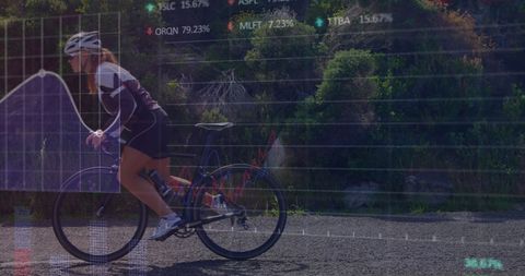 Woman Cycling Integrated with Digital Data Visualizations