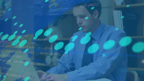 Data Analyst Using Laptop with Overlay Effects