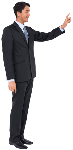 Caucasian businessman pointing forward transparent background