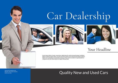 Confident Professional Smiling alongside Happy Customers at Car Dealership - Download Free Stock Templates Pikwizard.com